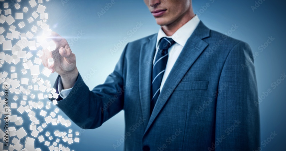 Poster composite image of midsection of elegant businessman pointing 3d