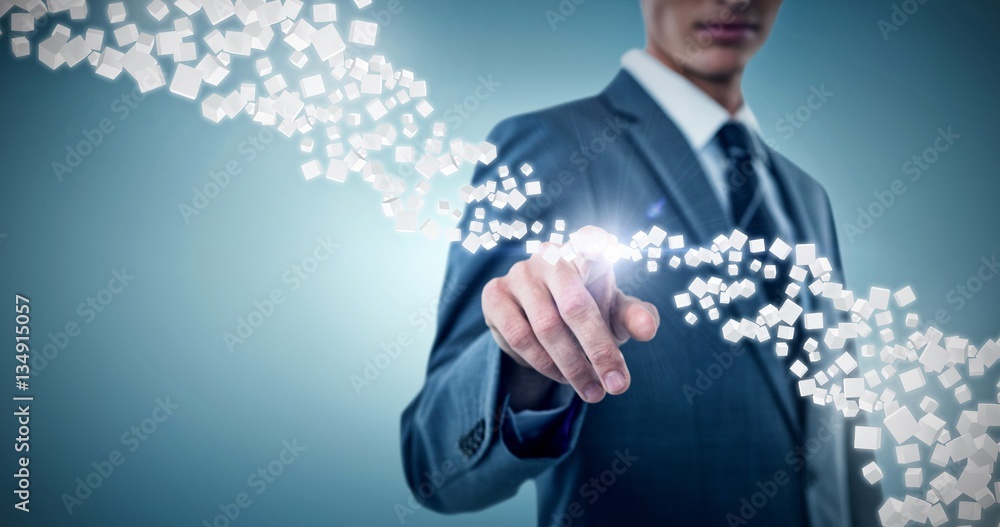 Poster composite image of midsection of elegant businessman pointing 3d