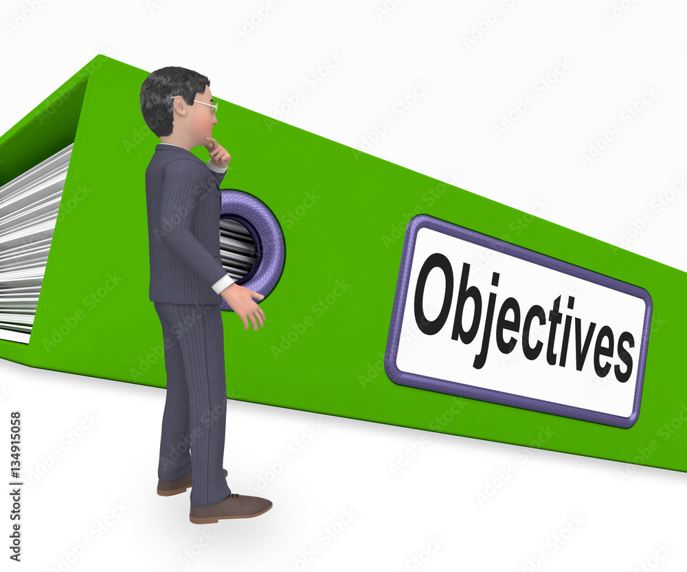 Poster objectives folder means correspondence business 3d rendering