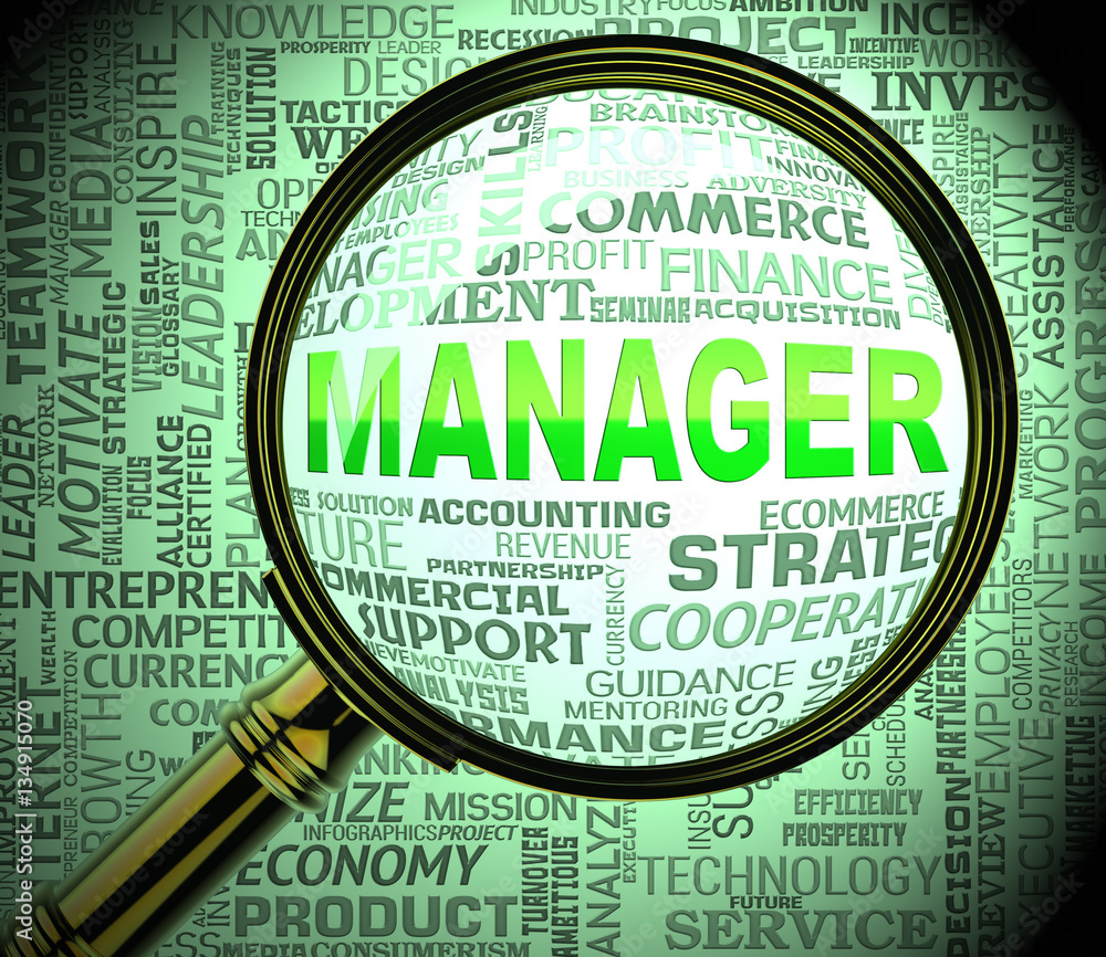 Poster manager magnifier shows managing boss 3d rendering