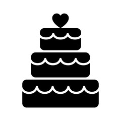 Stacked wedding cake dessert with heart topper flat vector icon for food apps and websites