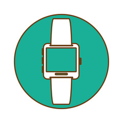 Blue symbol smartwatch button icon image, vector illustration