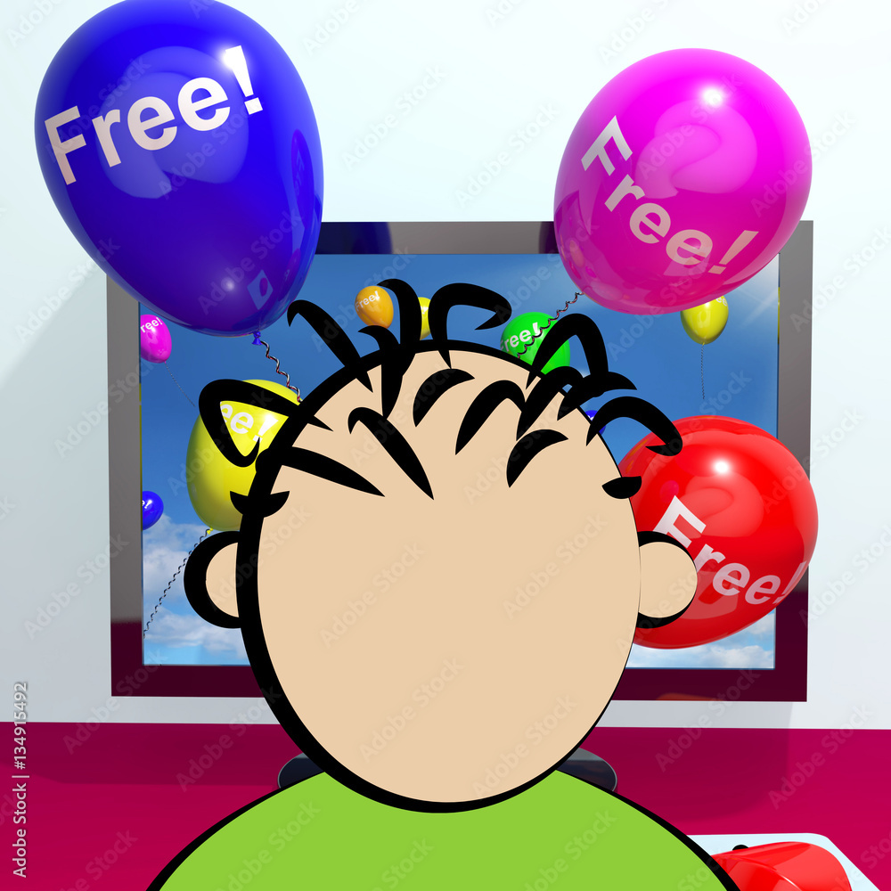 Poster balloons with free coming through computer 3d rendering
