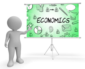 Economics Icons Shows Fiscal Economizing 3d Rendering