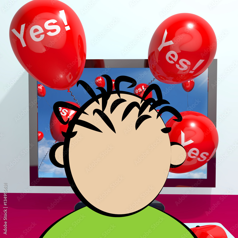 Poster yes balloons from a computer 3d rendering