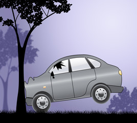 Car Tree Accident Shows Auto Crash 3d Illustration