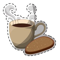 Color coffee cup with steam and bread icon, vector illustration