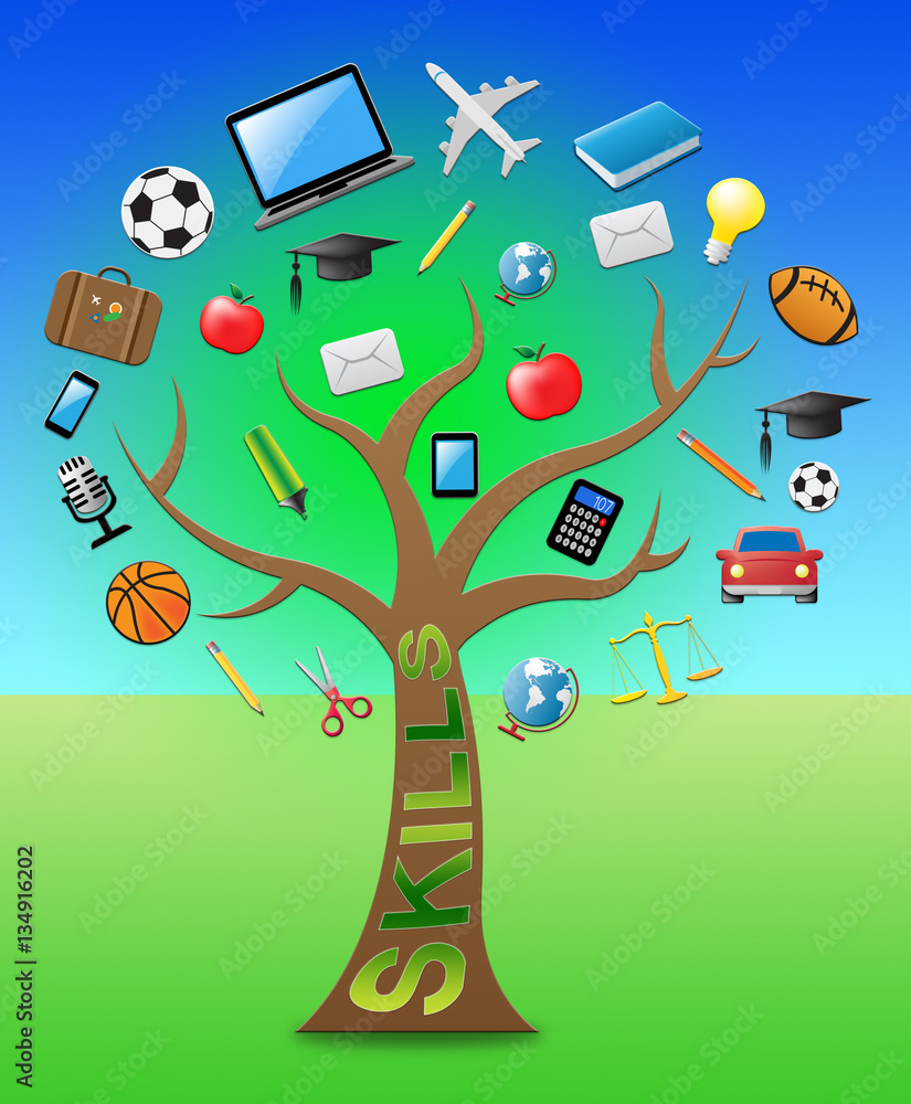 Poster skills tree shows competent abilities 3d rendering