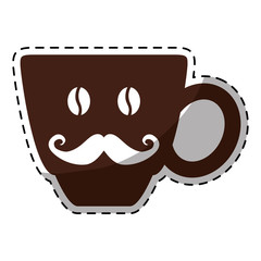 Brown coffee cup with moustache icon image, vector illustration
