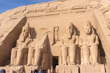Egyptian ancient temple giant pharaohs sculptures