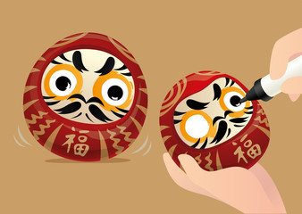 Japanese tumbler, daruma, a traditional lucky doll in Japan. People paint left eye while making wish, paint right eye after wish fulfilled. 
