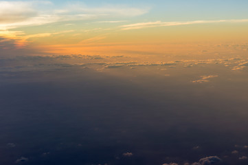 A view from the airplane window, sky in the beautiful sunset