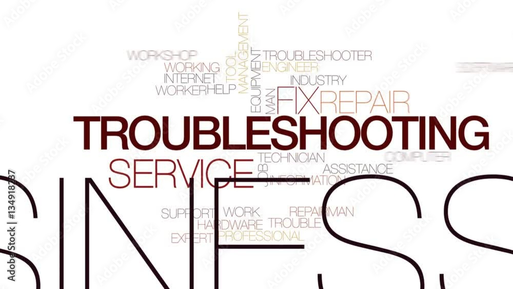 Poster troubleshooting animated word cloud, text design animation. kinetic typography.