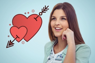 Composite image of smiling woman posing on white background