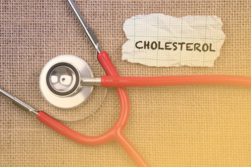 Stethoscope and paper with word cholesterol. Medical Concept
