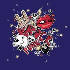 Vector seamless pattern.  Punk rock abstract background.