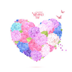 flower heart with flying butterflies. lovely hydrangeas for your