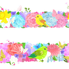 collection of seamless horizontal borders with lovely flowers an