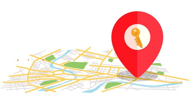 Real Estate Pointer, pin up icon with key on vector map
