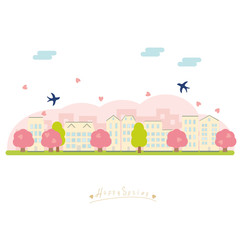 春の町並みのイラスト