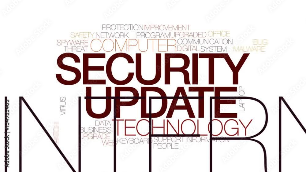 Poster security update animated word cloud, text design animation. kinetic typography.