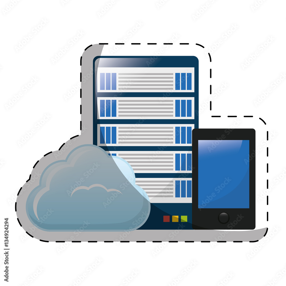 Poster web hosting or data center related icons sticker image vector illustration design