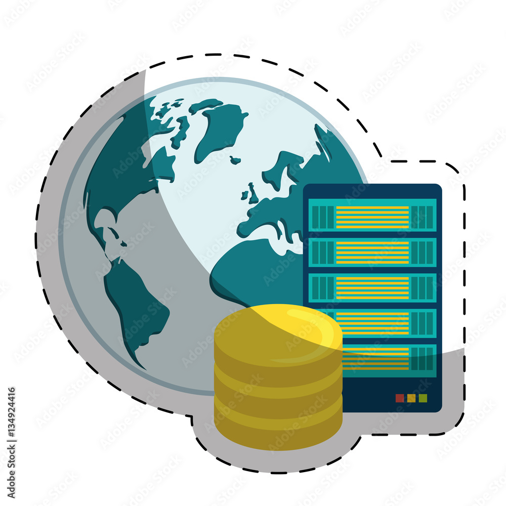 Poster web hosting or data center related icons sticker image vector illustration design