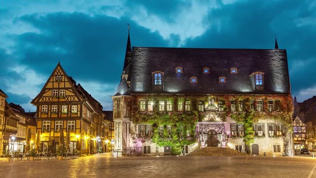 City Hall of Quedlinburg on Markt square (static image with animated sky and zoom in effect)
