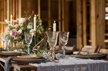 Decoration wedding table before a banquet.  Wedding party.