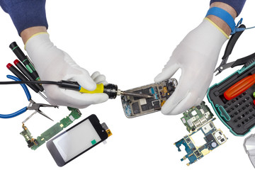 Repair of the  modern smart phones isolated