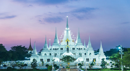 At night, the lights Pagoda wat asokaram,Pagoda Temple Thailand