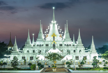 At night, the lights Pagoda wat asokaram,Pagoda Temple Thailand