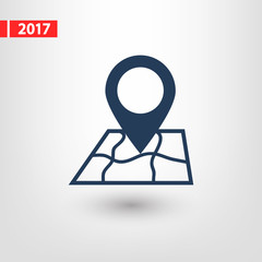 Map with pointer icon, vector illustration. Flat design style