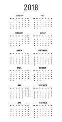 Calendar 2018 On White Background. Week Starts Sunday. Simple Vector Template
