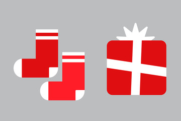 Socks and gift box vector illustration.