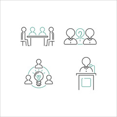 Business teamwork outline icons vector.