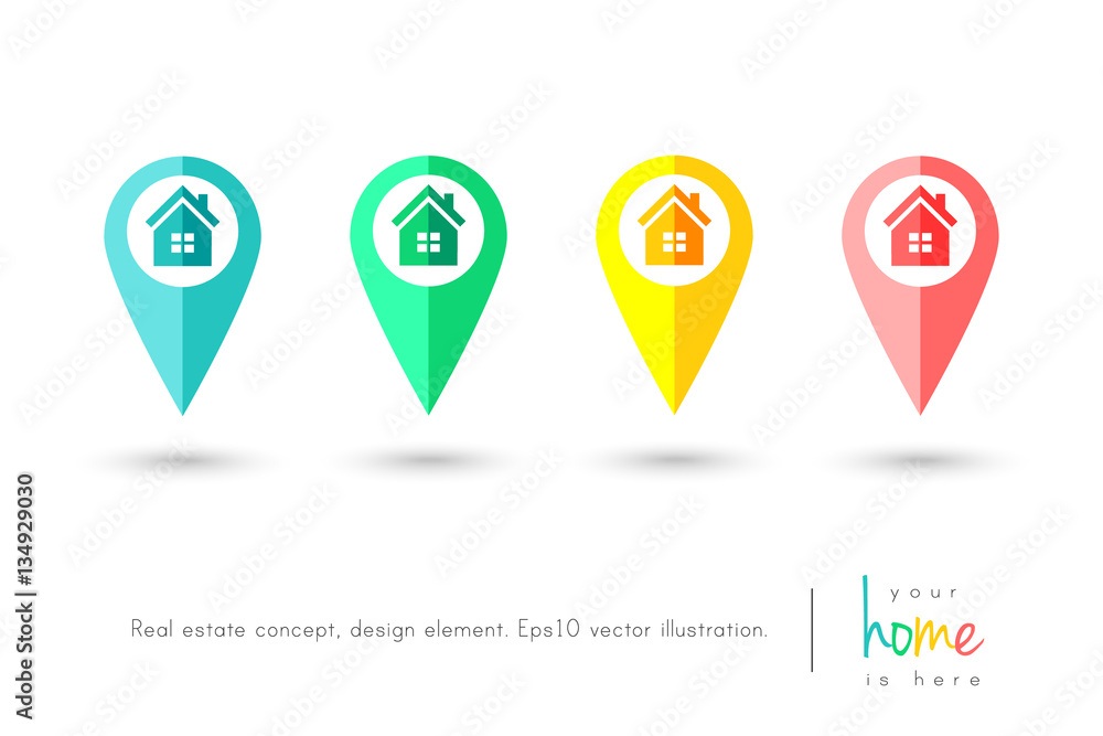 Poster house concept as map pin pointer in flat design