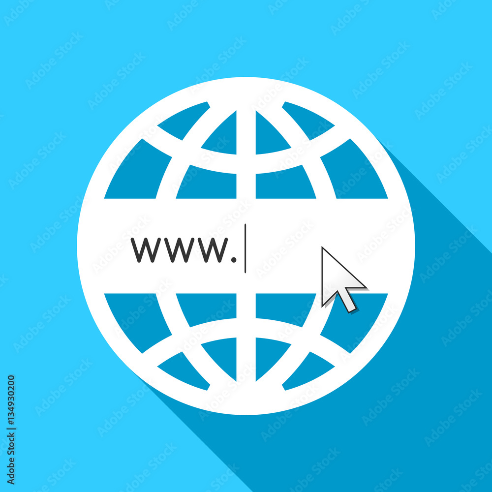 Aufkleber globe with www sign as world wide web and internet technology concept in flat design