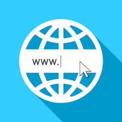 Globe with www sign as world wide web and internet technology concept in flat design