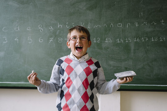 Boy screaming in the classroom