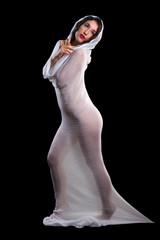 Fototapeta premium Elegant pose in white fabric