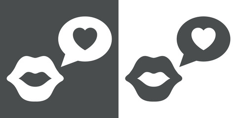 Icono plano labios con mensaje amor gris y blanco
