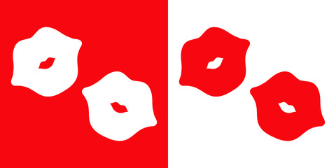 Icono plano labios rojo y blanco