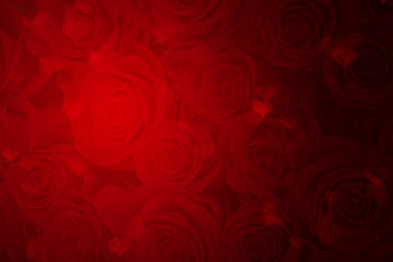 vibrant red valentines day background with roses and hearts bokeh