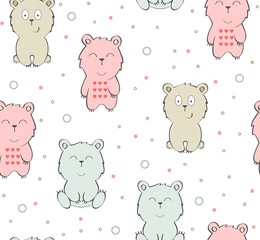 Vector cute seamless pattern with cartoon bear