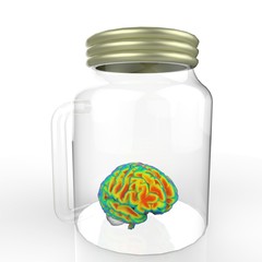 Human brain in a glass jar 3d rendering