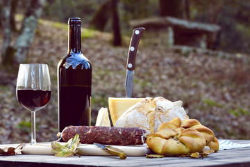 Typical dinner in Sardinia / Typical foods of Sardinia in the Woods