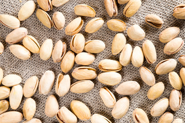 Top view of a group of salty pistachios