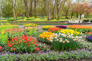 Colourful Growing Flowerbeds in an Spring Formal Garden