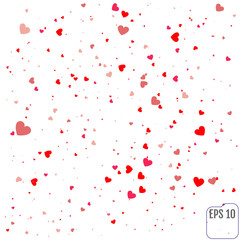 Vector Illustration of a red Background with Heart Confetti